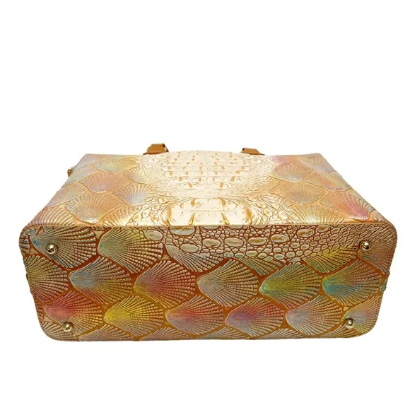 Brahmin Large Duxbury Satchel Scallop Bondi Pastel Seashell Embossed Leather - Picture 10 of 13